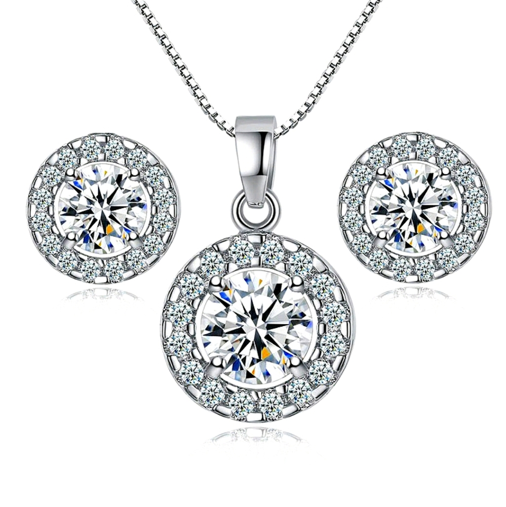 *New!* White Zircon Pendant & Earring Set